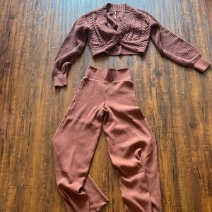 Free People Rust Wide Leg Pants and Sweater Set